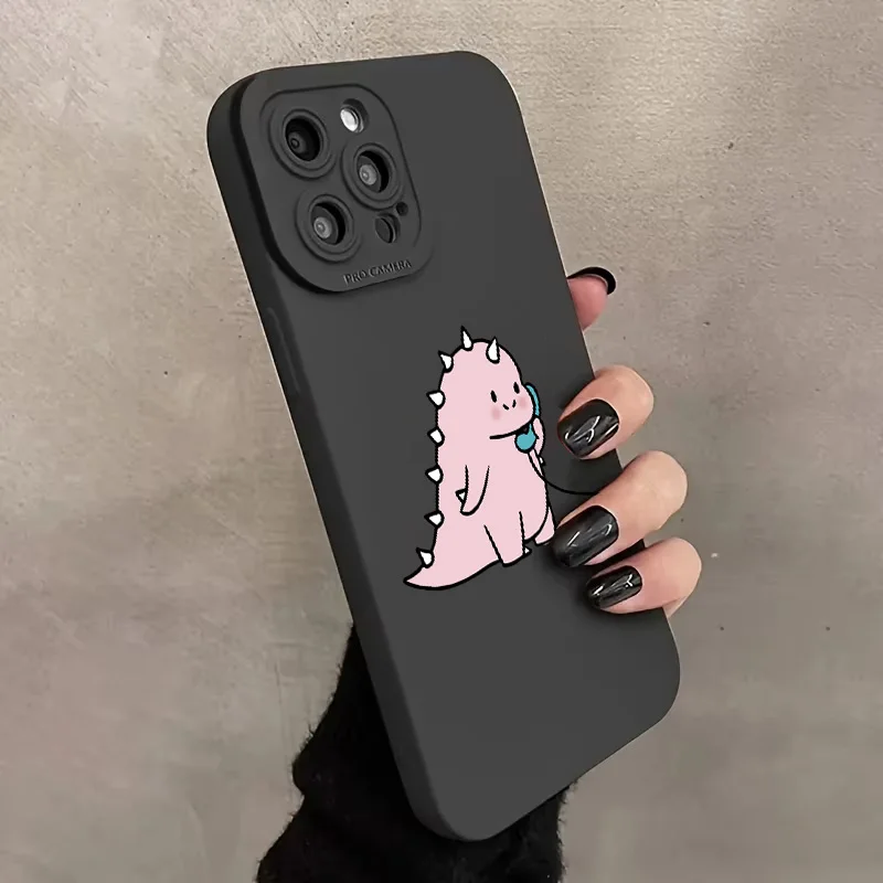 Cute Cartoon Green Dinosaur Couple Phone Case For iPhone 16 11 12 13 14 15 Pro Max Mini X XS Max XR 7 8 Plus Funny  Soft Cover