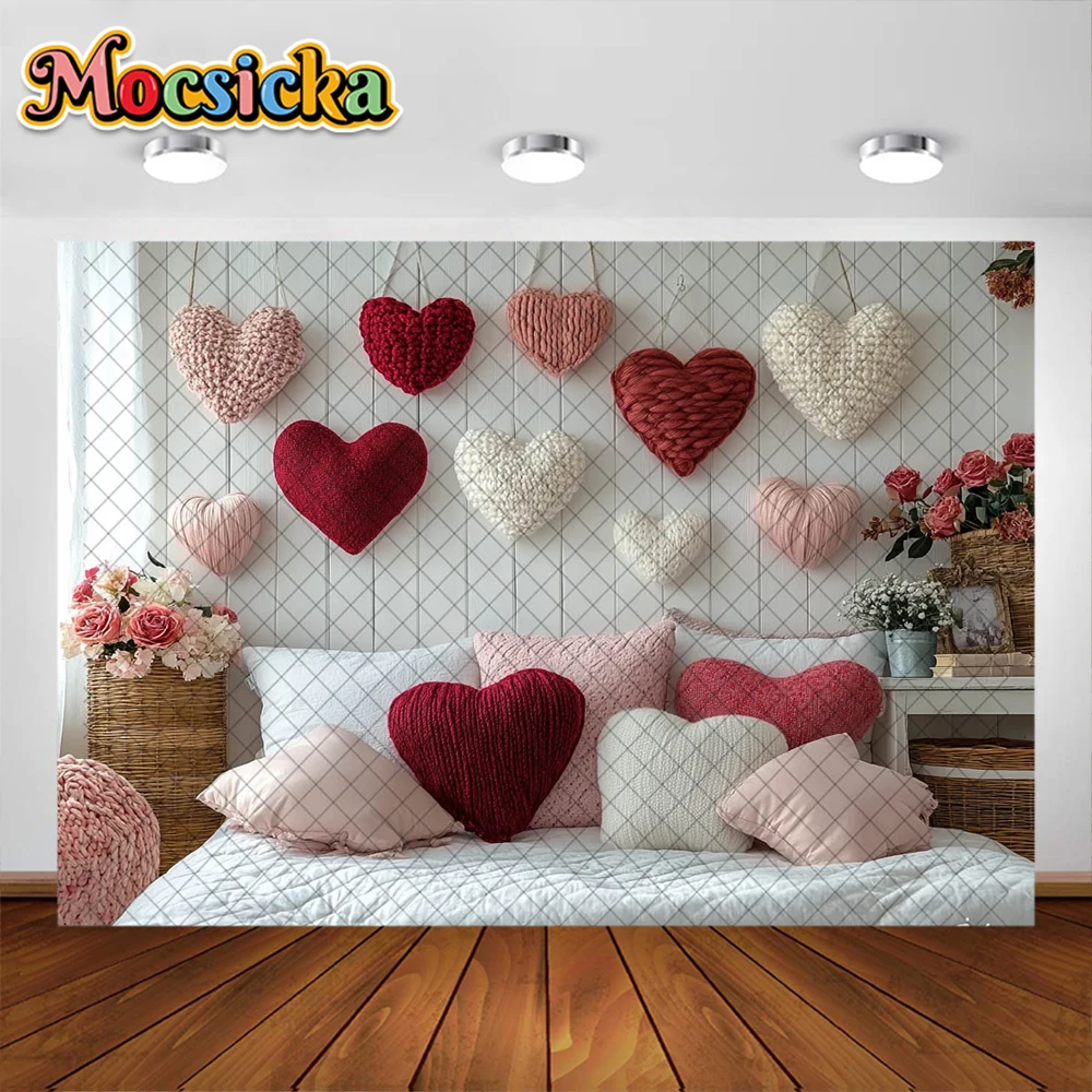 Valentine's Day Photography Background Cute Toy Bears Sofa Cushion Decoration Backdrop Couple Portrait Photo Studio Props Banner