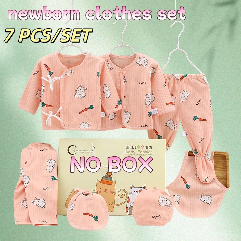 

Boy and Girl Clothes Suits Newborn Baby Cartoon Long Sleeve Top+Pants+Hat 7pcs Set for 0-3 Months