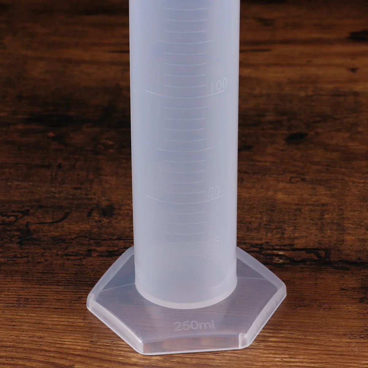 250ml Graduated Measuring Cylinder Plastic Durable Hexagonal Base Wide Rim Tapered Spout Accurate Measurement Lab Tool