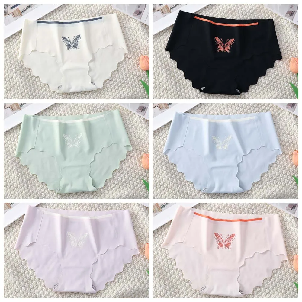 Butterfly Pattern Seamless Women Panties Solid Color Mid-waist Panties Seamless Underwear Triangle Pants Lingerie Underpants