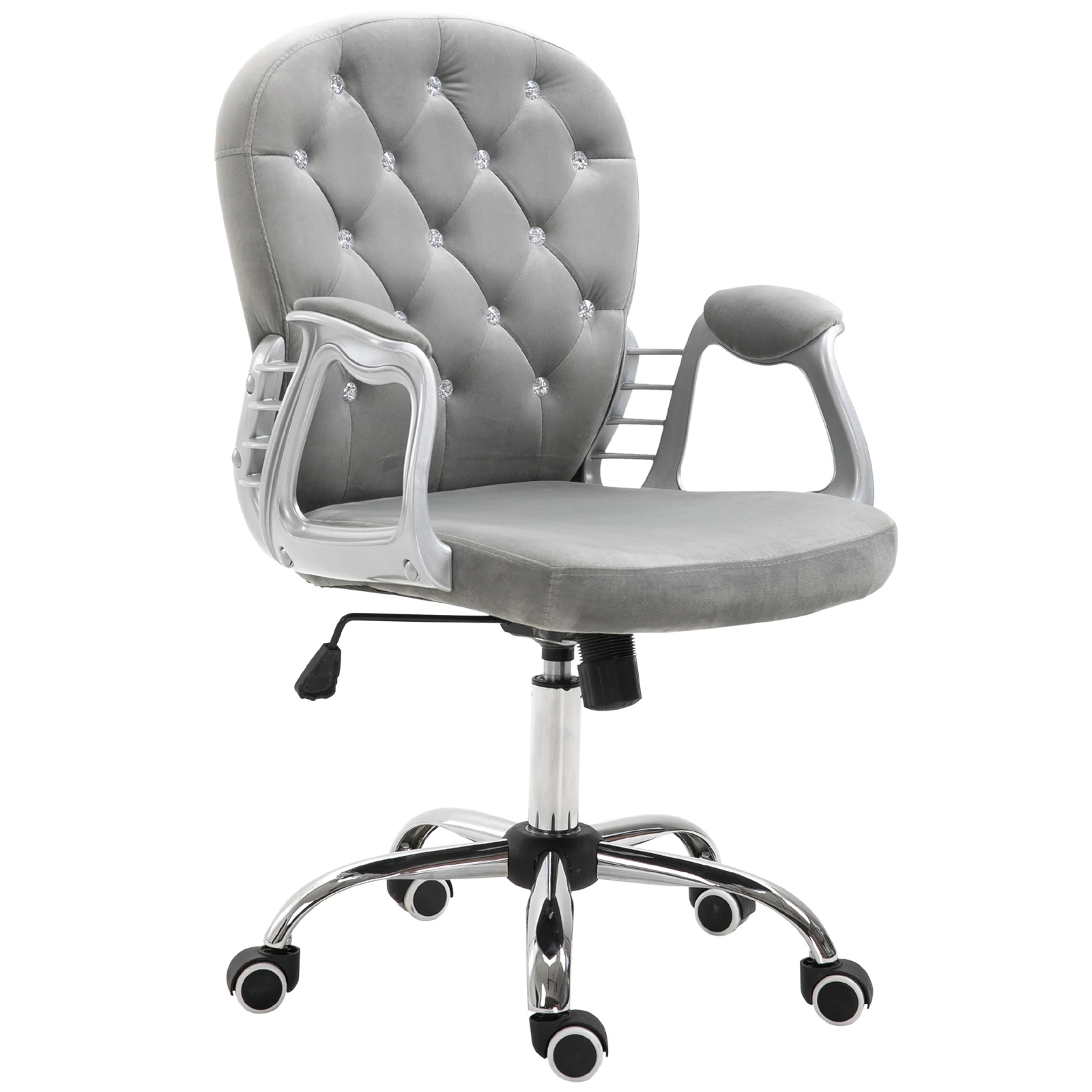 Vinsetto Silla de Escritorio de Terciopelo con Altura Ajustable Reposabrazos y Decoraciones de Diamantes 59,5x60,5x93-103 cm Gris