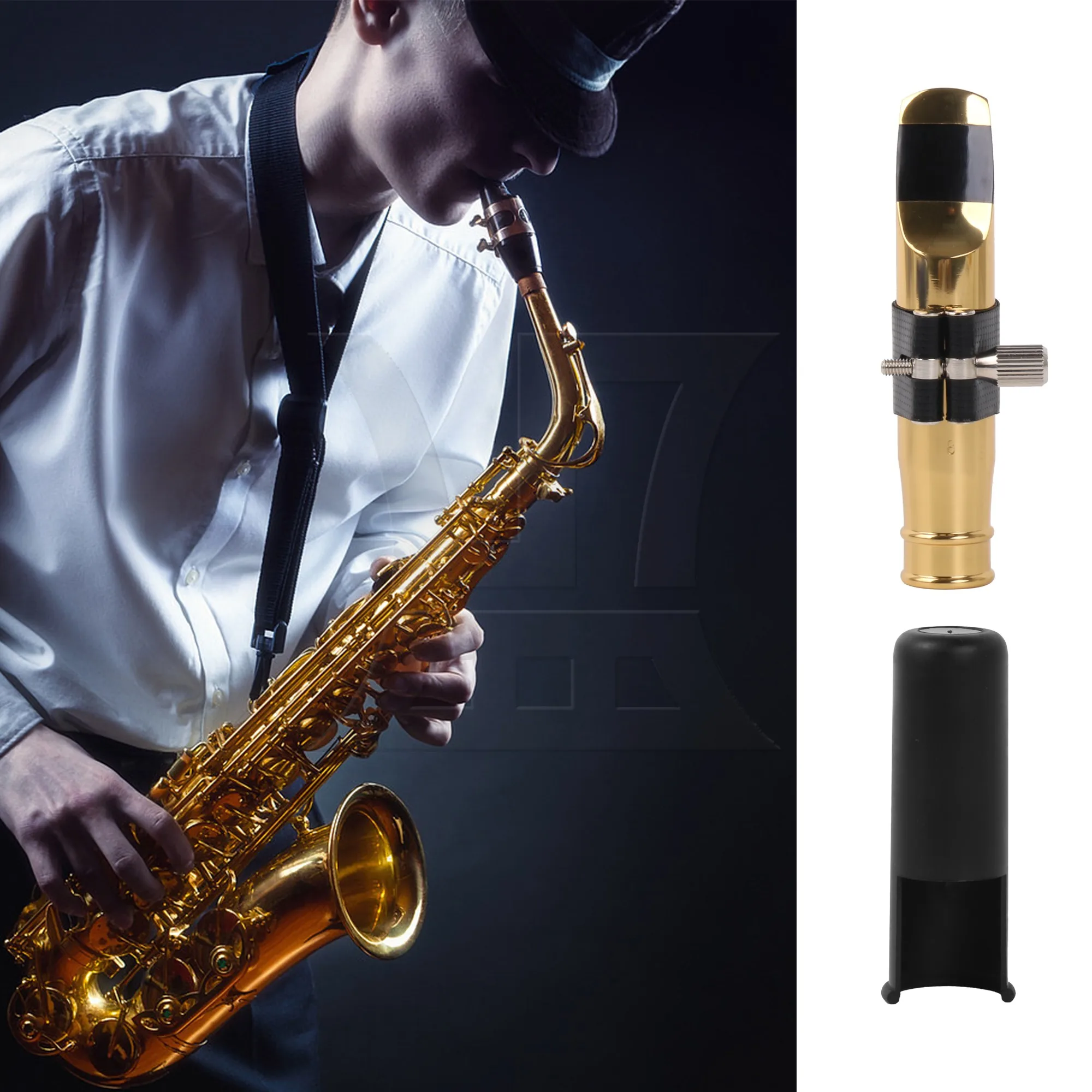 

Yibuy Gold-Plated Jazz St'Yibuyle B-flat Tenor Sax Mouthpiece 8# w/PU Leather Cap