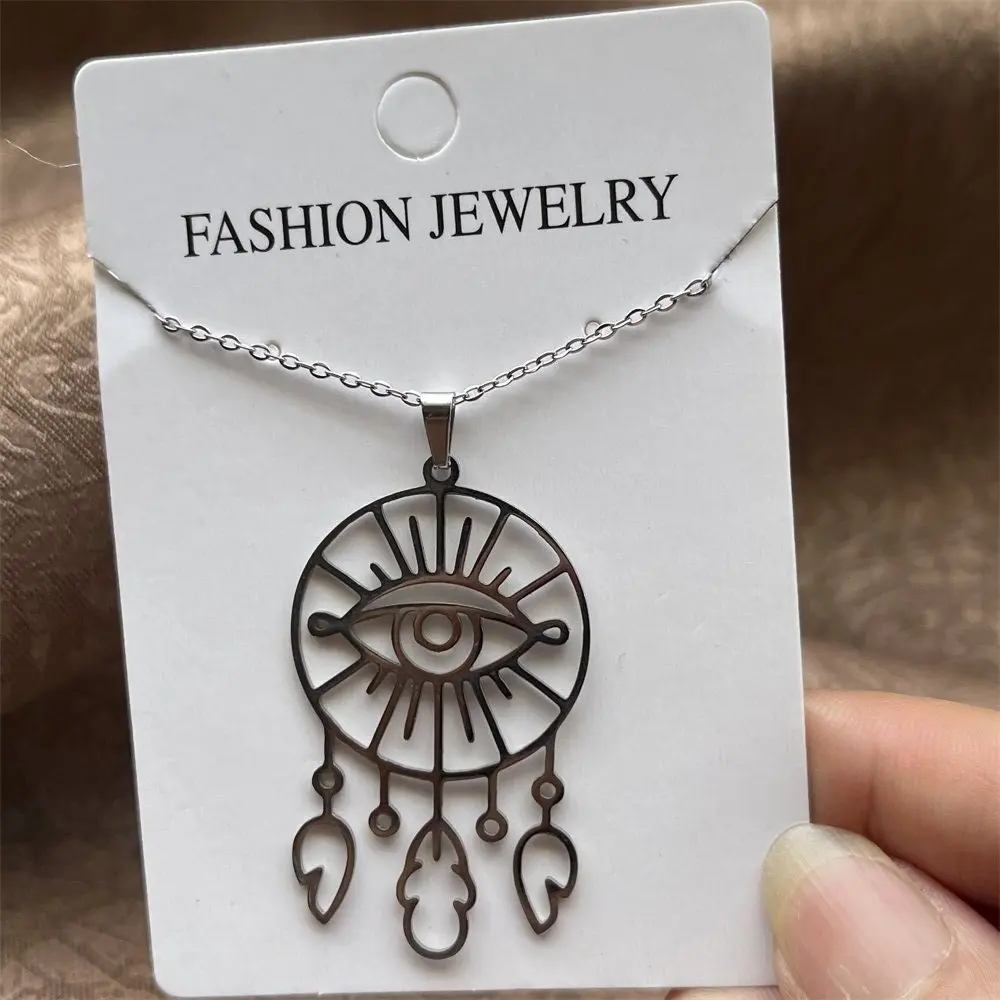 Stainless Steel Geek Eye Tassels Star Devil Eye Charm Ojo Turco Stainless Steel Pendant Necklace For Women Jewelry  Accessory