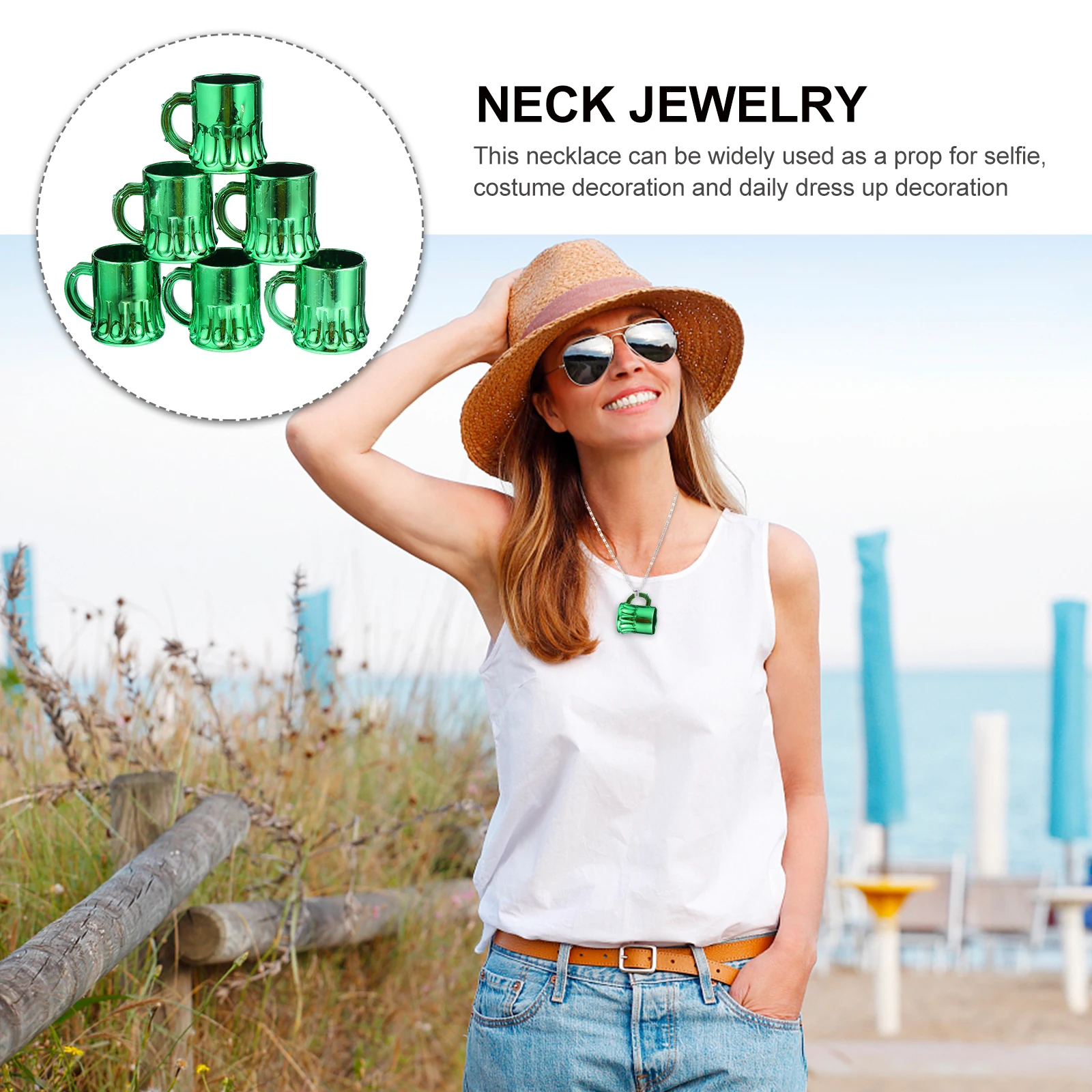 

6 Pcs Green Necklace Accessories Festive Small Mug Shape Pendants Ornaments Party Supplies Beer Glasses Jewery Making Plastic