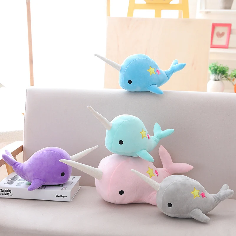 

25cm Narwhal Whale Stuffed Animals Binary Star Doll Plush Toy Soft Animal Ocean Sea Toys Gift for Kid Children Christmas