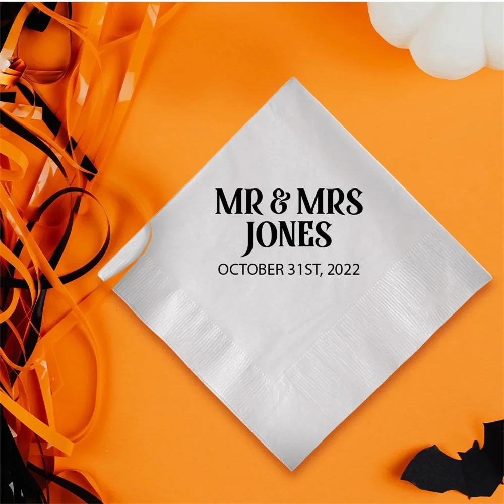 

50PCS Wedding Cocktail Napkins, Halloween Personalized Paper Napkin for Wedding Reception, Halloween Napkin Favors, Wedding Beve