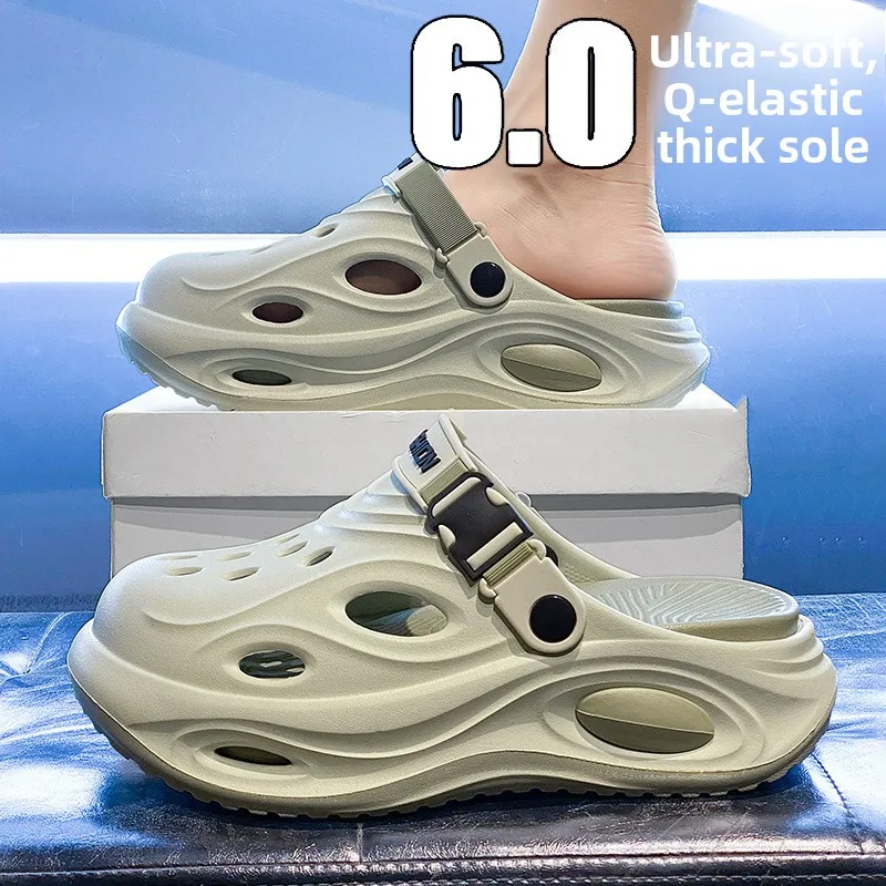 Men's Summer Anti-Slip Deodorant Hollow Casual Slippers Driving Dual-Purpose Large Size Beach Sandals Comfortable EVA Slippers