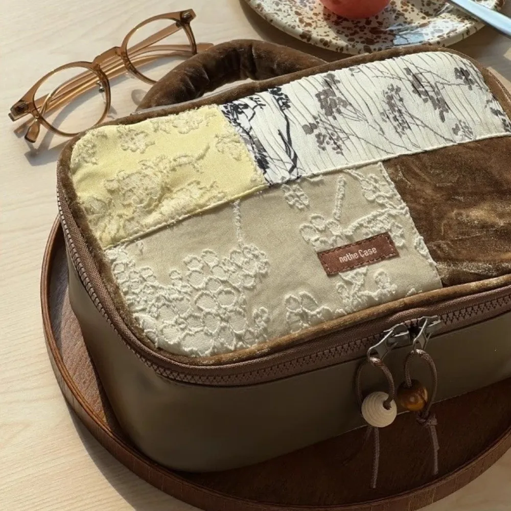 

Flower Jacquard Weave Makeup Bag PU Leather Artistic Skincare Product Storage Box Portable Multifunctional Handheld Makeup Case