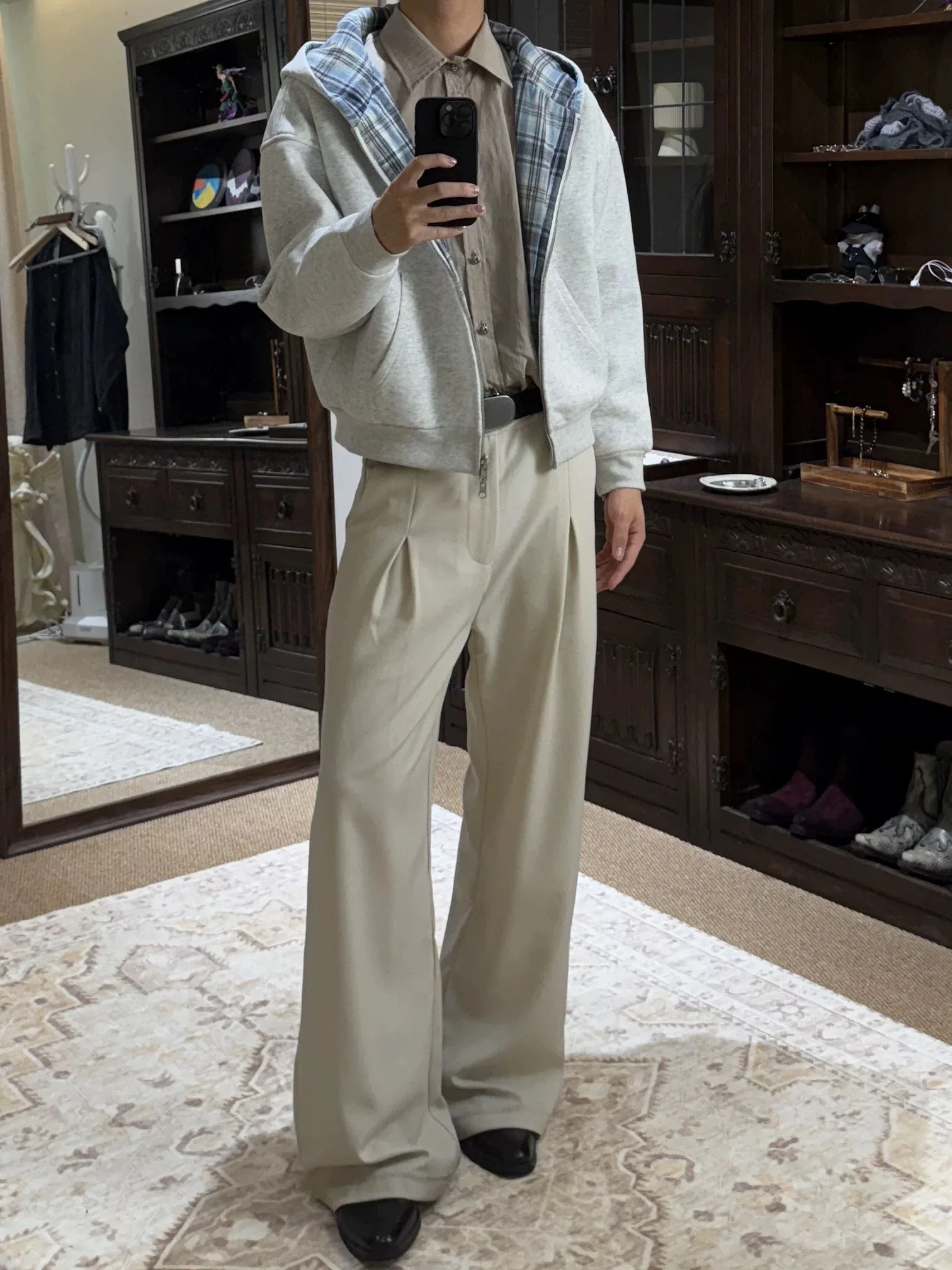 

American Retro Double-Sided Wear Plaid Inner Zipper Hooded Cardigan Men's Autumn Winter Casual Versatile ort Wide Jaet