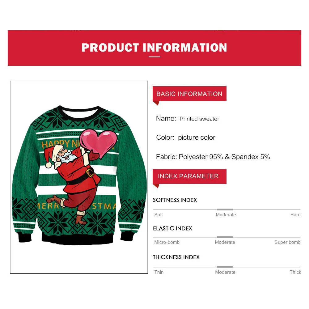 Mężczyźni Kobiety Sylwester Xmas Bluza 3D Zabawny Nadruk Wakacje Impreza Sweter Topy Unisex Pullover Santa Ugly Christmas Sweater