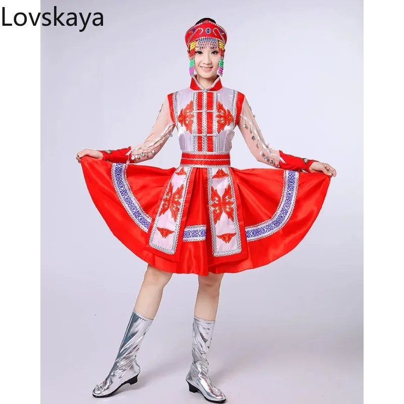 female performance clothing dance skirt red gowns Mongolia bowl dance clothing Mongolian chopstick dance costumes