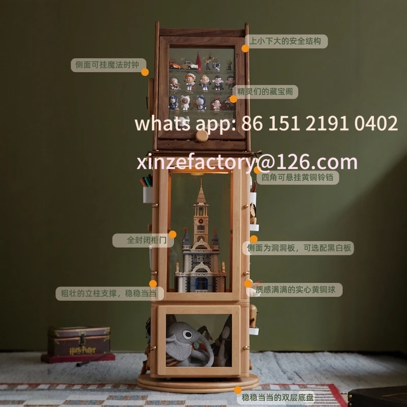 Be suitable for magic hat rotating figure cabinet solid wood music blind box high corner shelf storage bookcase customizable