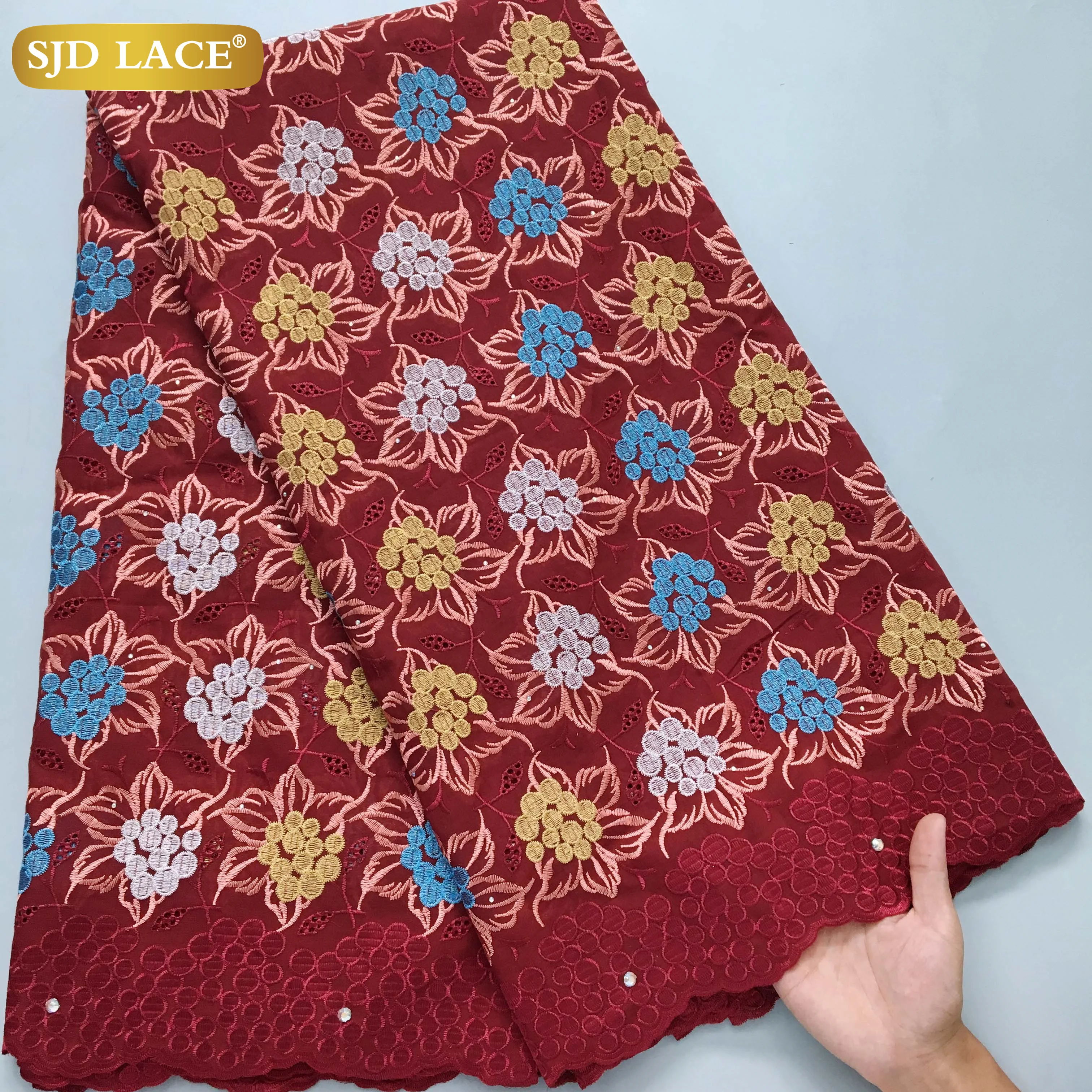 

SJD LACE Nigerian Embroidery Cotton Lace Fabrics 2024 Latest African Swiss Voile Lace for Sewing Women Wedding Party Dresses3985