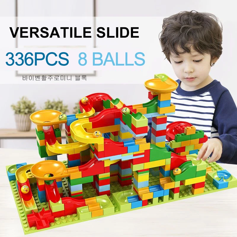 مكعبات بناء لمسار كرة المتاهة للأطفال ، مكعبات ركض سباق رخامية ، قمع بلاستيكي ، تجميع منزلق ، طوب تصنعه بنفسك ، هدية عيد الميلاد ، من من من من من من من من من من من من من من الخارج #1