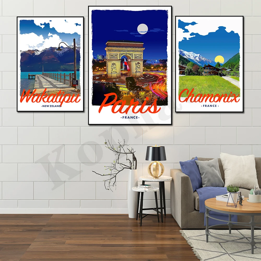 Cook Islands Paris Texas Wakatipu Chamonix Arizona Los Angeles. City Travel Scenery. Home Wall Decor Art Canvas Painting