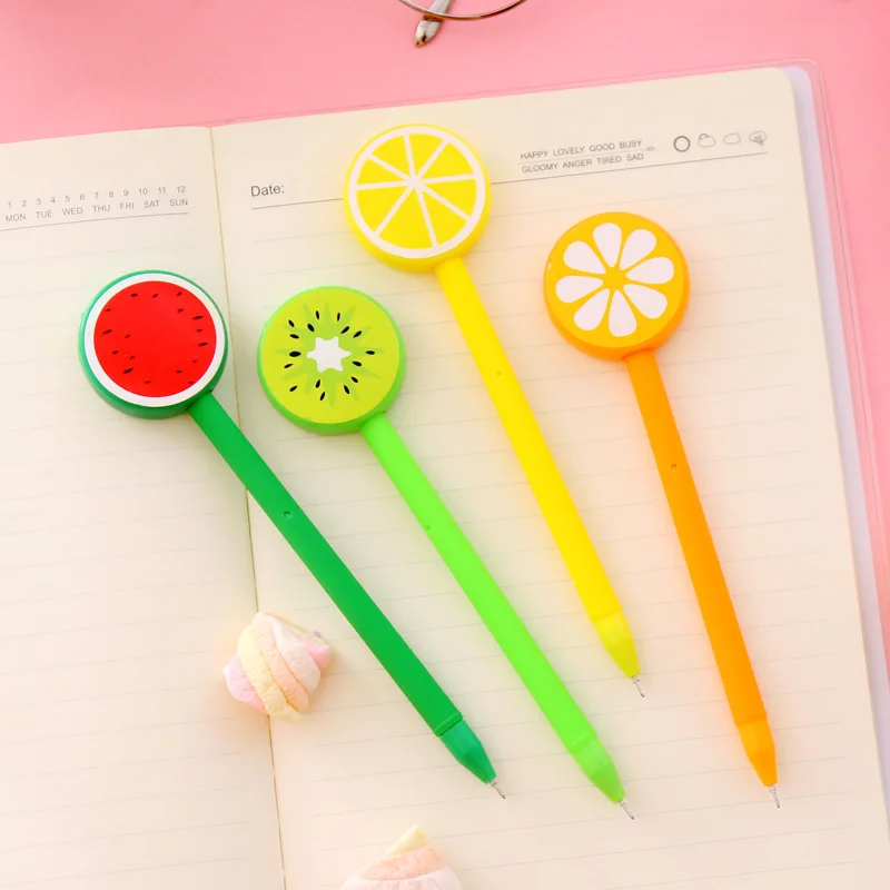 24 Pcs Stationery Manufacturer Lovely Fruit Lollipop Neutral Pen Wholesale Creative Needle Water Pen Black 0.5mm