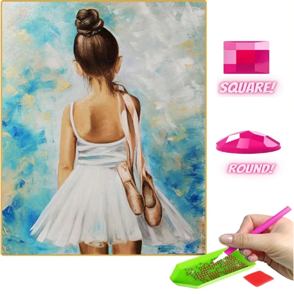 

5D DIY Diamond Painted Girl's Back Portrait Ballet Dance Cross Embroidery Mosaic Art Full Water Diamond Picture Home Decoration