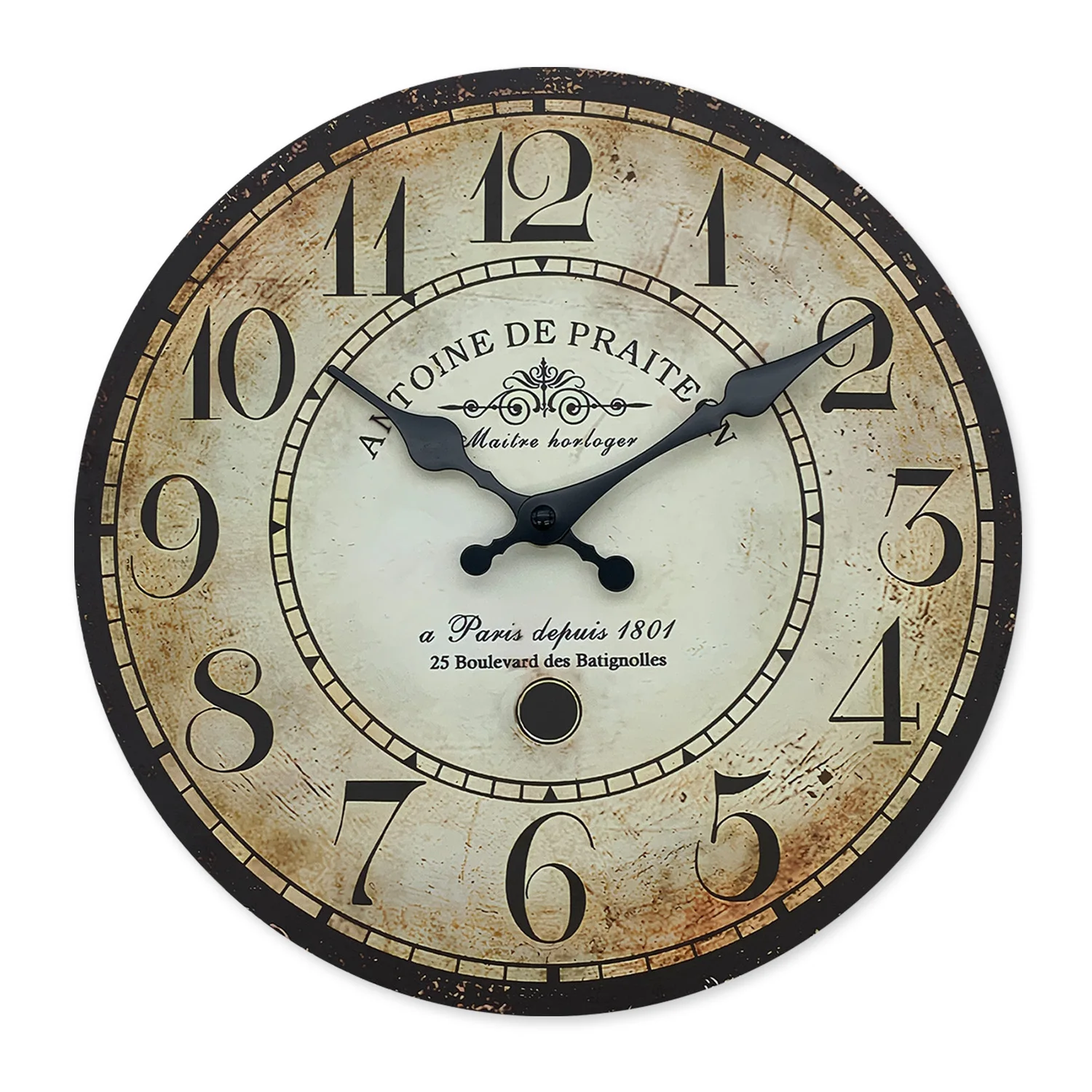 Retro“ Antoine De Praiteon a Paris Dehuis1801” Pattern Wooden Wall Clock Living Room Bedroom Kitchen Home Decoration Wall Clock Silent Quartz Clock