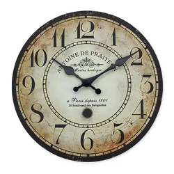 Retro“ Antoine De Praiteon a Paris Dehuis1801” Pattern Wooden Wall Clock Living Room Bedroom Kitchen Home Decoration Wall Clock Silent Quartz Clock Holiday Gift 11.2inch Inches 15.6inch Inches (No Batteries)