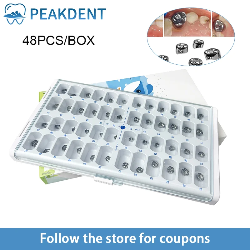 48Pcs/BoxDental Kids Primary Molar Crowns Stainless Steel Preformed Crown Temporary Crowns 1st 2nd Upper Lower Dentistry Therapy