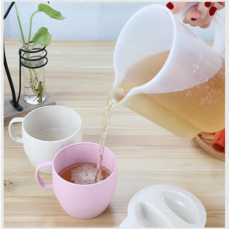 Wheat Straw Cold Kettle Set Camping Drinking Cup Set Drinking Kettle Portable Mug Set Wheat Straw Picnic Sharing Water Jug Set