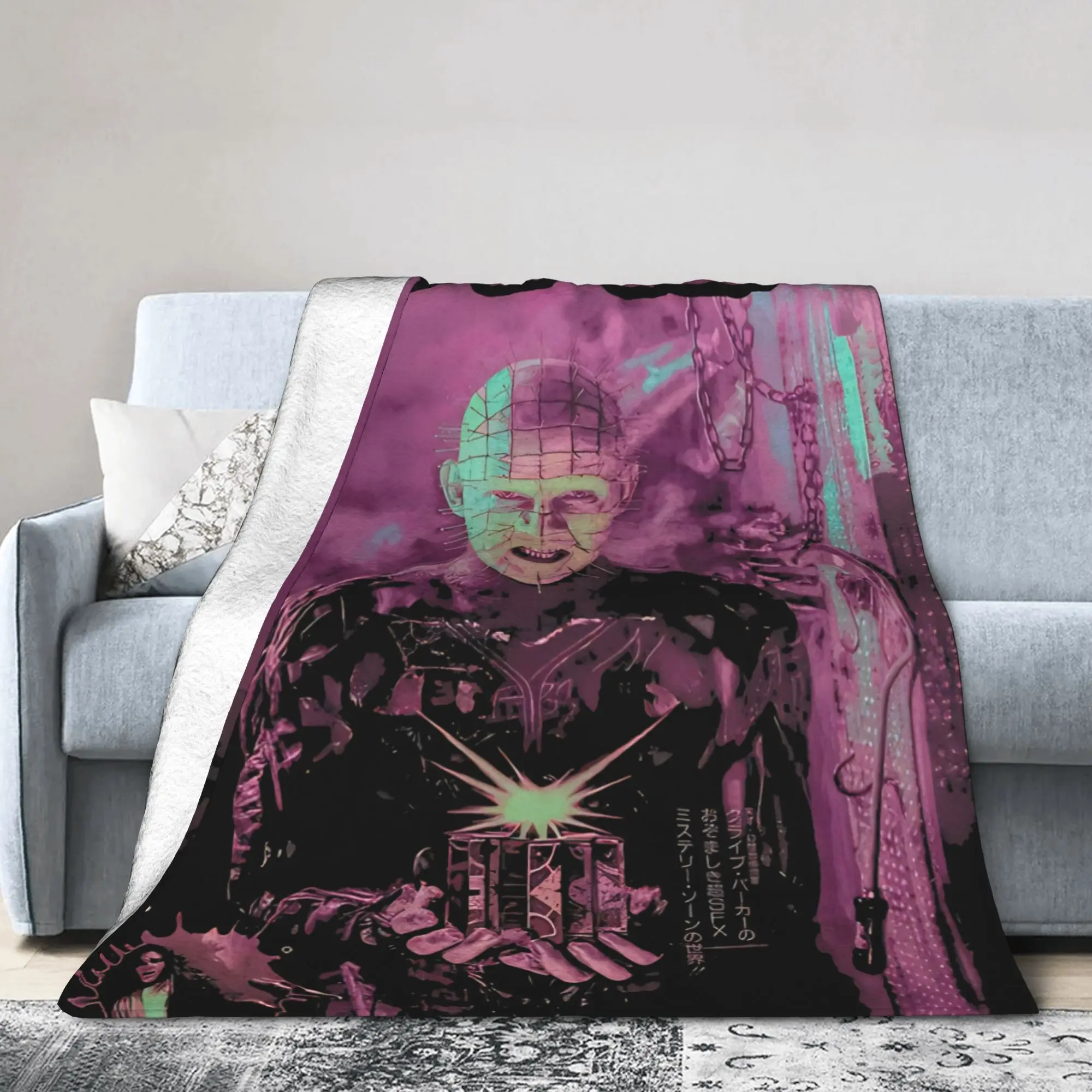 Horror Pinhead Movie Blankets Fleece Decoration Hellraisers Multi-function Warm Throw Blankets for Bedding Travel Bedding Throws