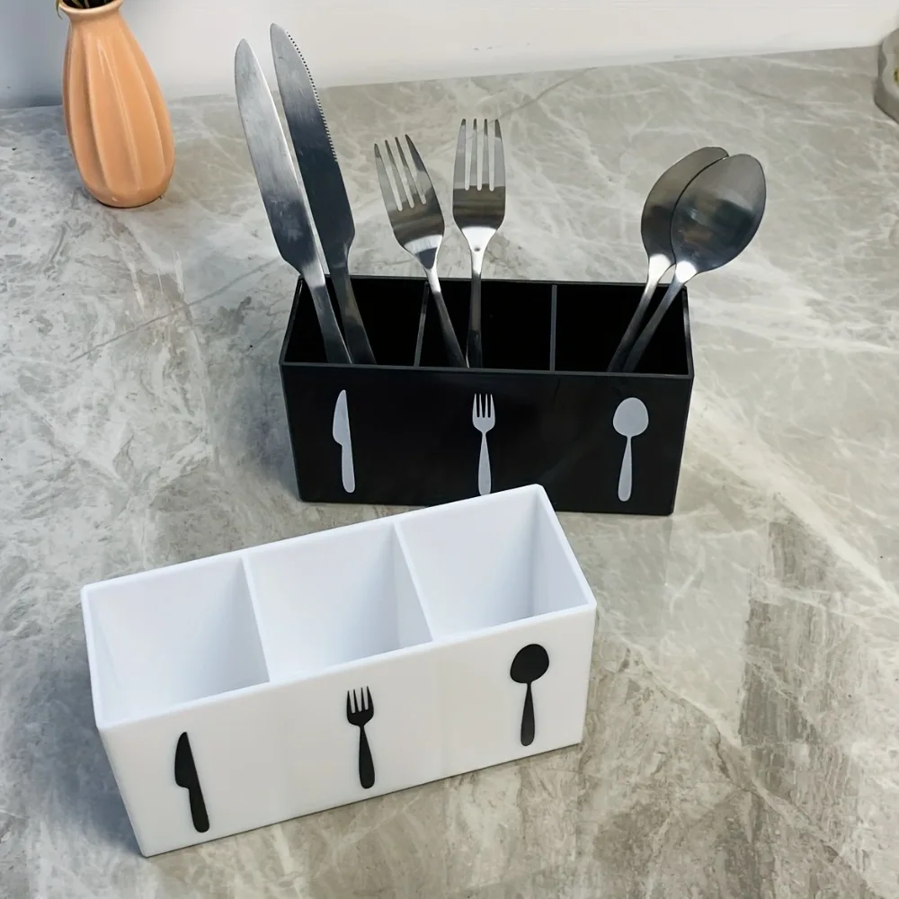 

3-Compartment Acrylic Cutlery Organizer Box - Durable Plastic Kitchen & Restaurant Storage for Knives, Forks, Spoons
