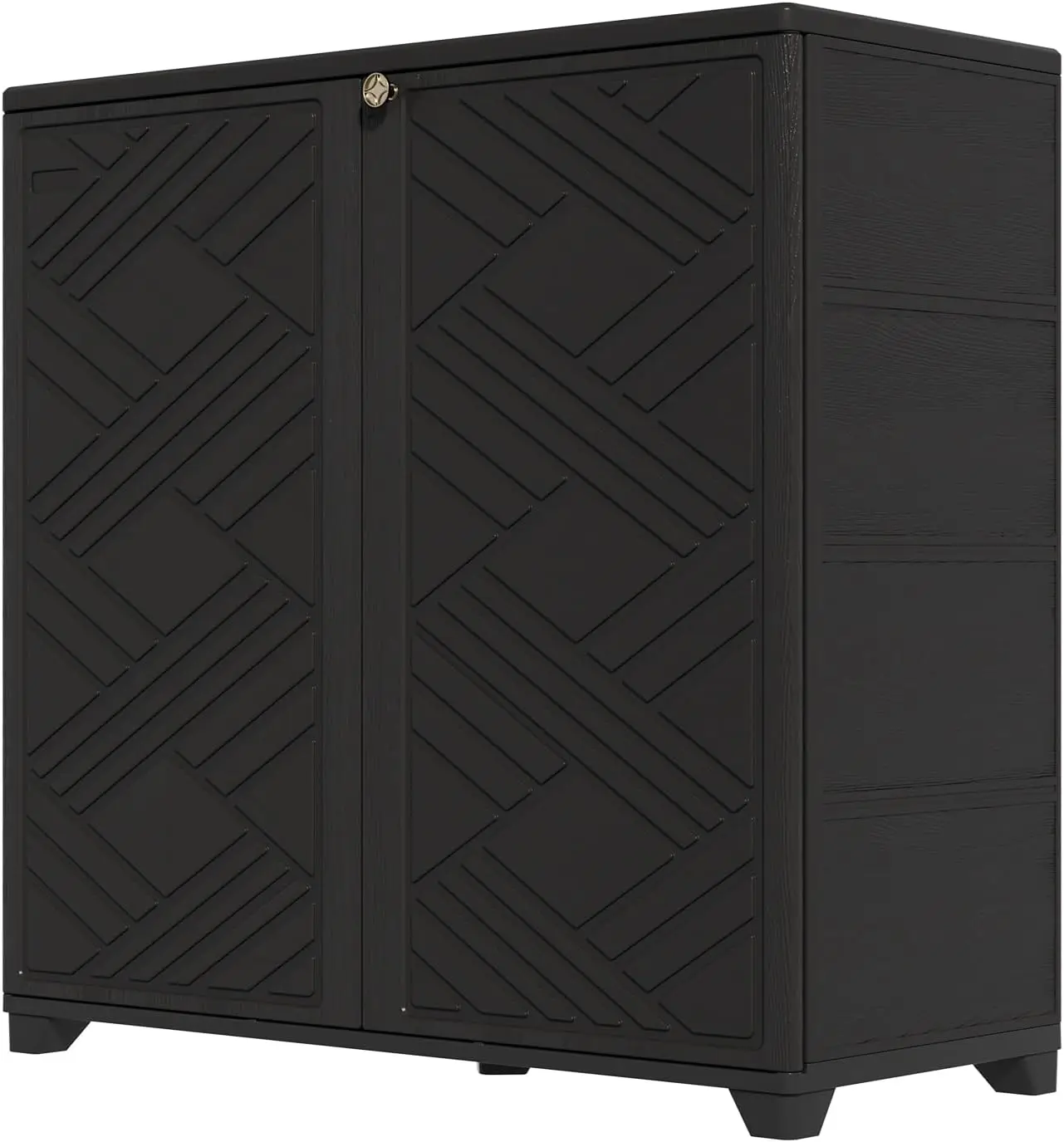 Black HDPE Plastic Storage Cabinet with Doors, 34”x15”x34”, Indoor/Outdoor Storage Box, Multi-Purpose Organizer for Daily Tools, Bedroom, Bathroom, Living Room and Balcony