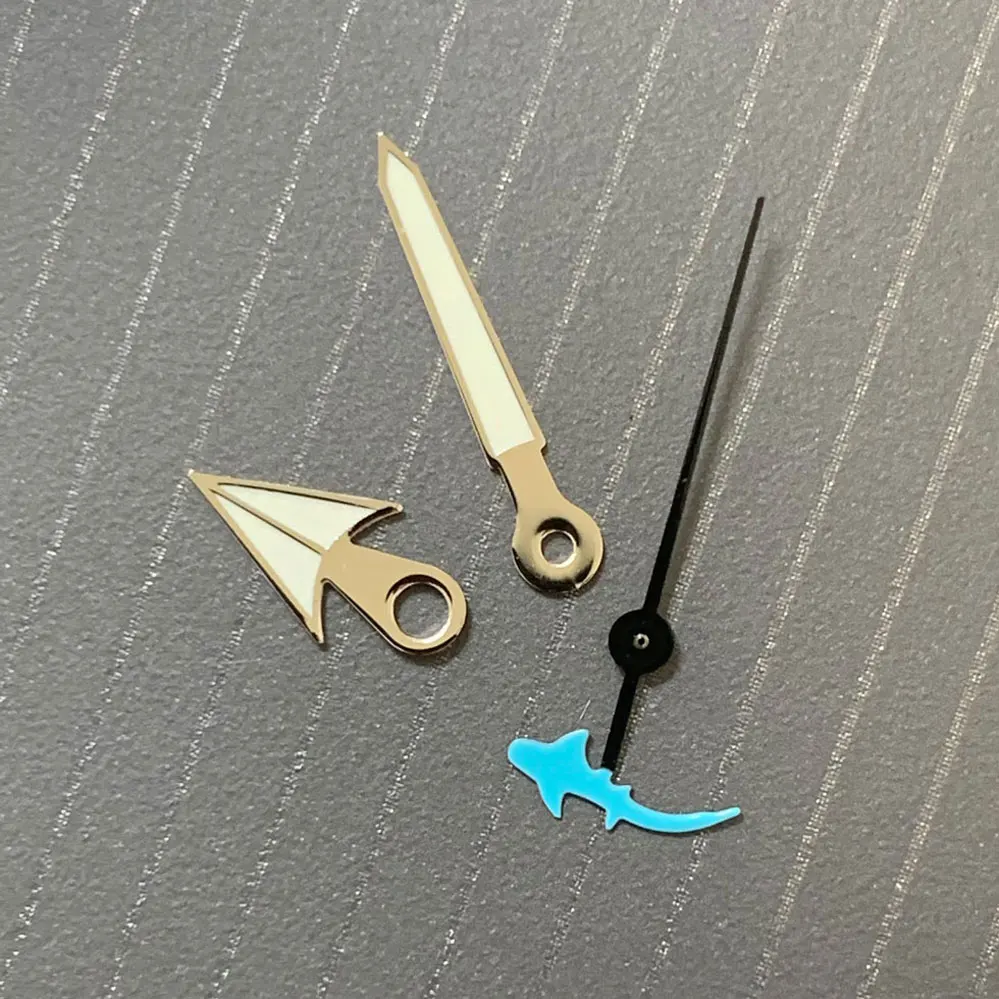 Silver Edge White Watch Hands Green Luminous Pointers Fish/Turtle Seconds Three Needles DIY Parts for NH35/NH36/4R/7S Movement