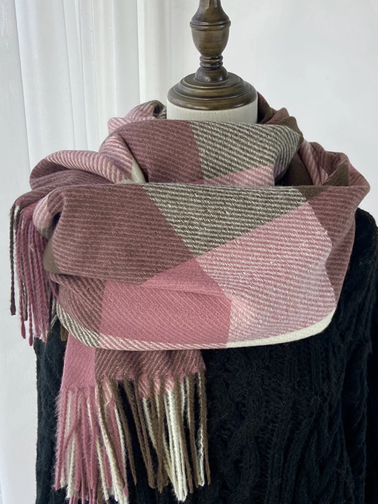 

Женский зимний винтажный вязаный шарф, платок для женщин и мужчин, повседневный клетчатый шарф с кисточками в консервативном стиле, теплый шарф Mujer, мужская шаль с запахом, новый унисекс