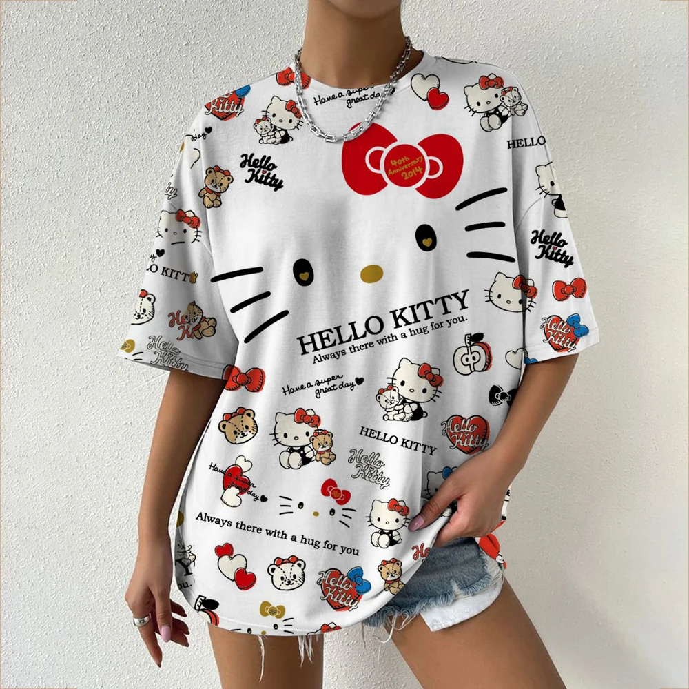 

Women's T-Shirt Hello Kitty print T-Shirt Women's Leisure Short Sleeve T-Shirt 2025 Summer Popular T-Shir