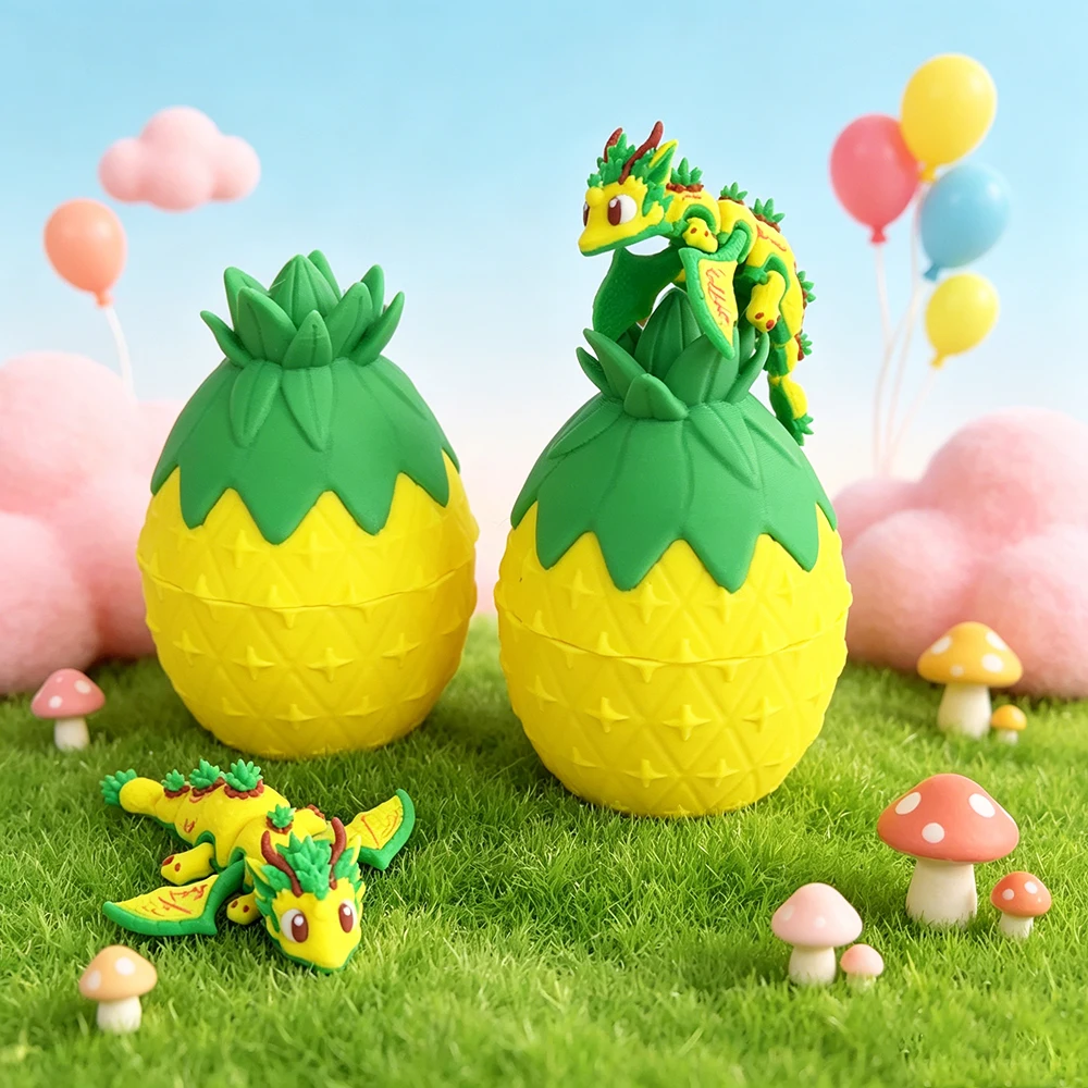 3d Printing Cute And Silly Pineapple Dragon+Dragon Egg Model Set Plastic Desktop Decoration Sculpture Ornament Holiday Gift