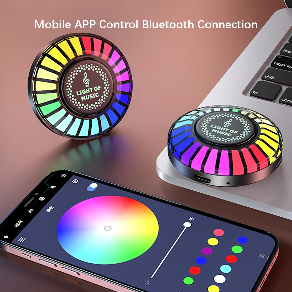 Desktop Magnetic RGB Pickup Ambience Lights, LED Car RGB  Atmosphere Light, Voice Control Music Rhythm Lamp,APP Control for Car