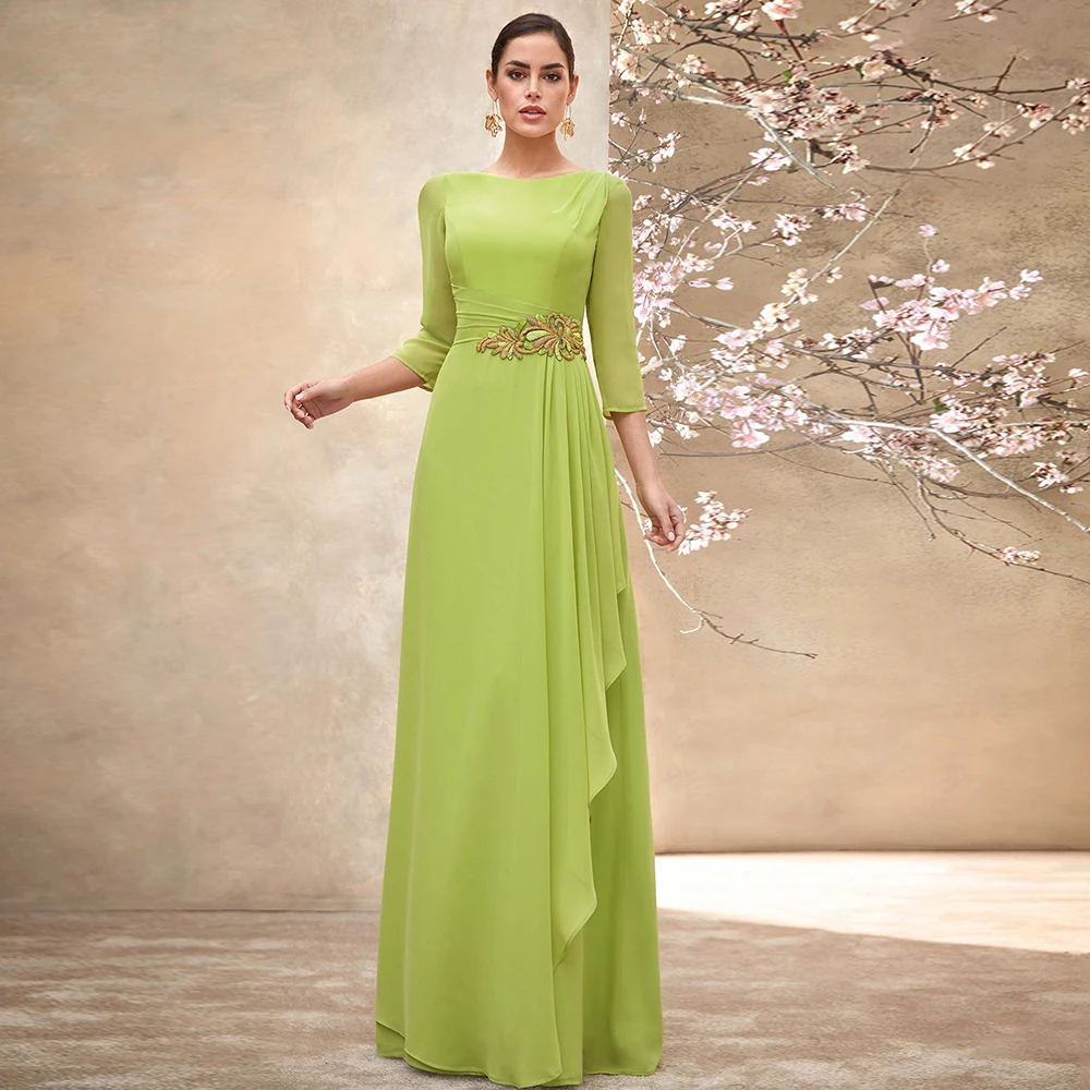 Customized Elegant Mother of the Bride Dress 3/4 Sleeves Modern Women's Wedding Guest Gowns Ruffle Beaded Applique Formal Dress