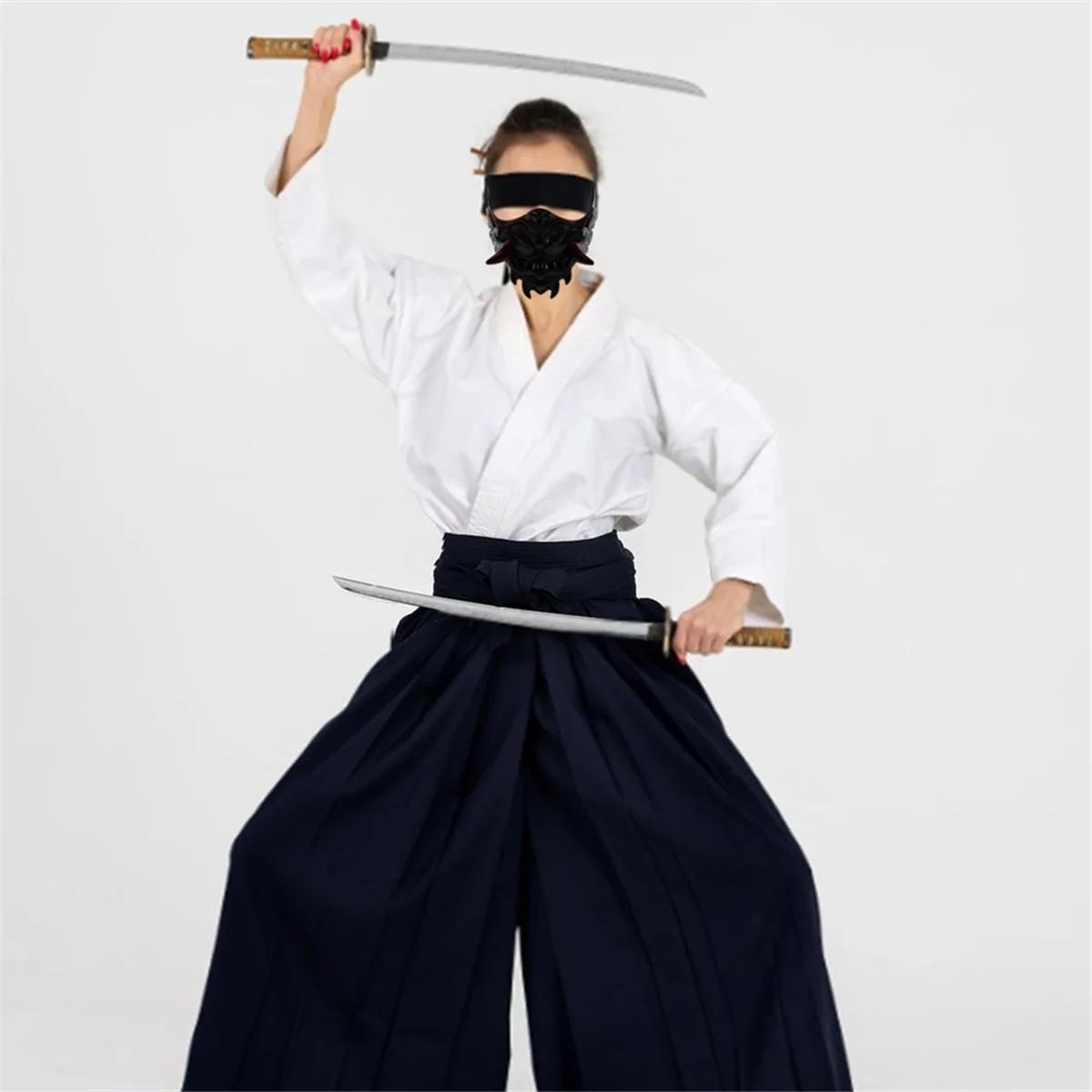 قناع ياباني نصف وجه من ABME قناع حفلة الشيطان للهالوين لعبة قناع الساموراي ملحقات ملابس الحفلات التنكرية