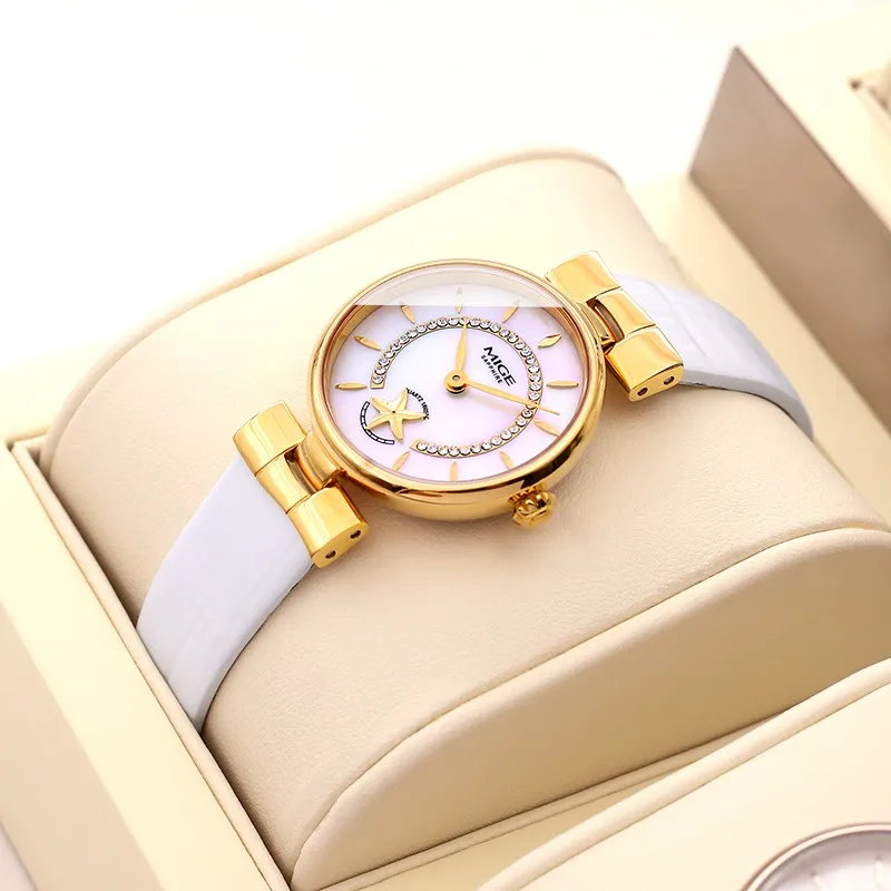 MIGE Original Miyota Quartz Woman Watch Waterproof Ladies Wristwatch Fashion Crystal Sea Shell Waterproof Watch For Women Gift