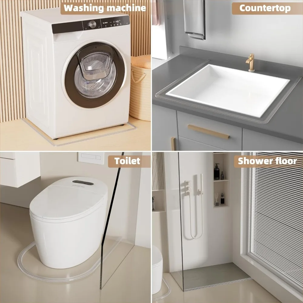 78" Transparent Shower Threshold Water Dam Stopper for Dry & Wet Separation, Self-Adhesive Collapsible Splash Guard Seal Strip, Silicone Sink Edge Water Barrier for Bathroom, Kitchen view 5