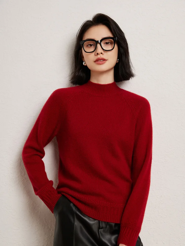 BirdTree, A-level Cashmere Wool Sweaters, Women Mock Neck Solid, Casual Boutique Sweater, 2024 Autumn Winter Bottom Top T49120QM