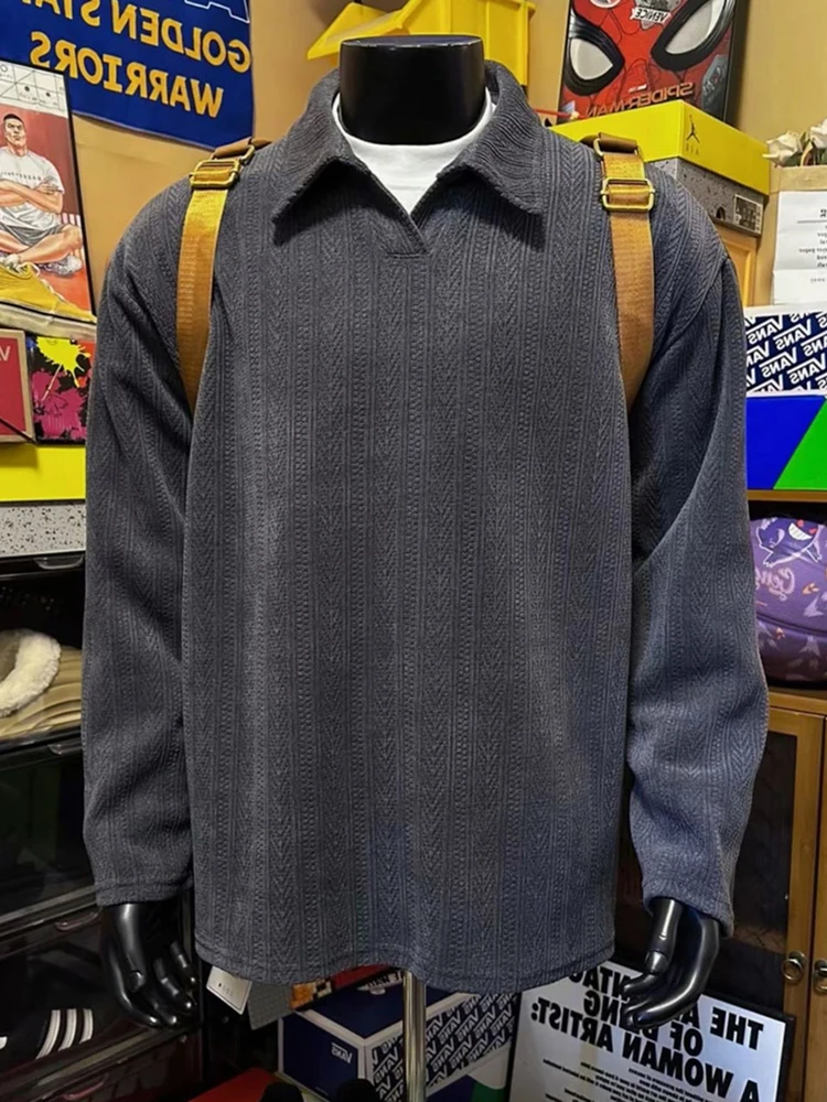 

Мужской свитер с длинным рукавом, вязаный, свободного кроя, с узором «пшеничные колосья», стандартной длины, в американском ретро-стиле