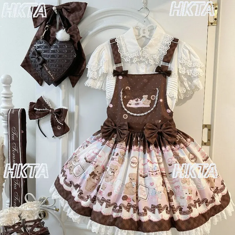 

Японское летнее новое платье 2026 года в стиле Лолита с милым мультяшным принтом, на бретельках, женское, нежное, кавайное, повседневное, с кружевом и бантом, мини-платье, бальное платье для женщин