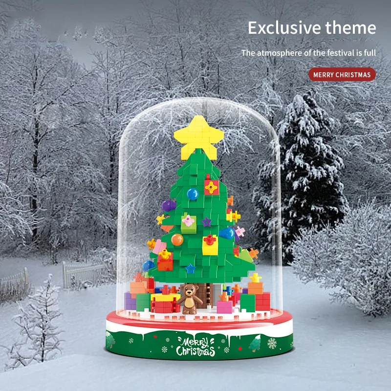 543PCS Christmas Tree Building Blocks Bricks With Light Moc Model Home Decoration Desktop Ornament Children's Xmas Gift Toys