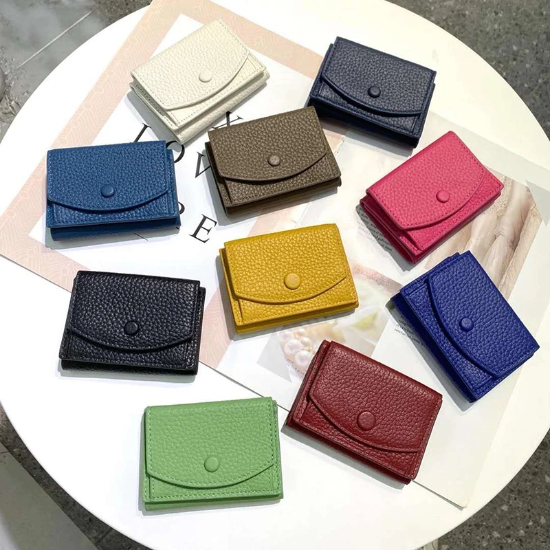 Short Wallet Female Genuine Cowhide Leather Skin Cute Korea Small Purse Candy Colors In Stock Hot Selling Factory Wholesale