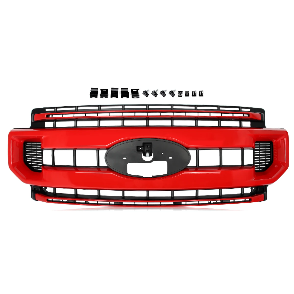 Magickit Front Grill Replace For 2020 2021 2022 Ford F250 F350 F450 F550 Super Duty Front Bumper Upper Racing Grille Race Red PQ