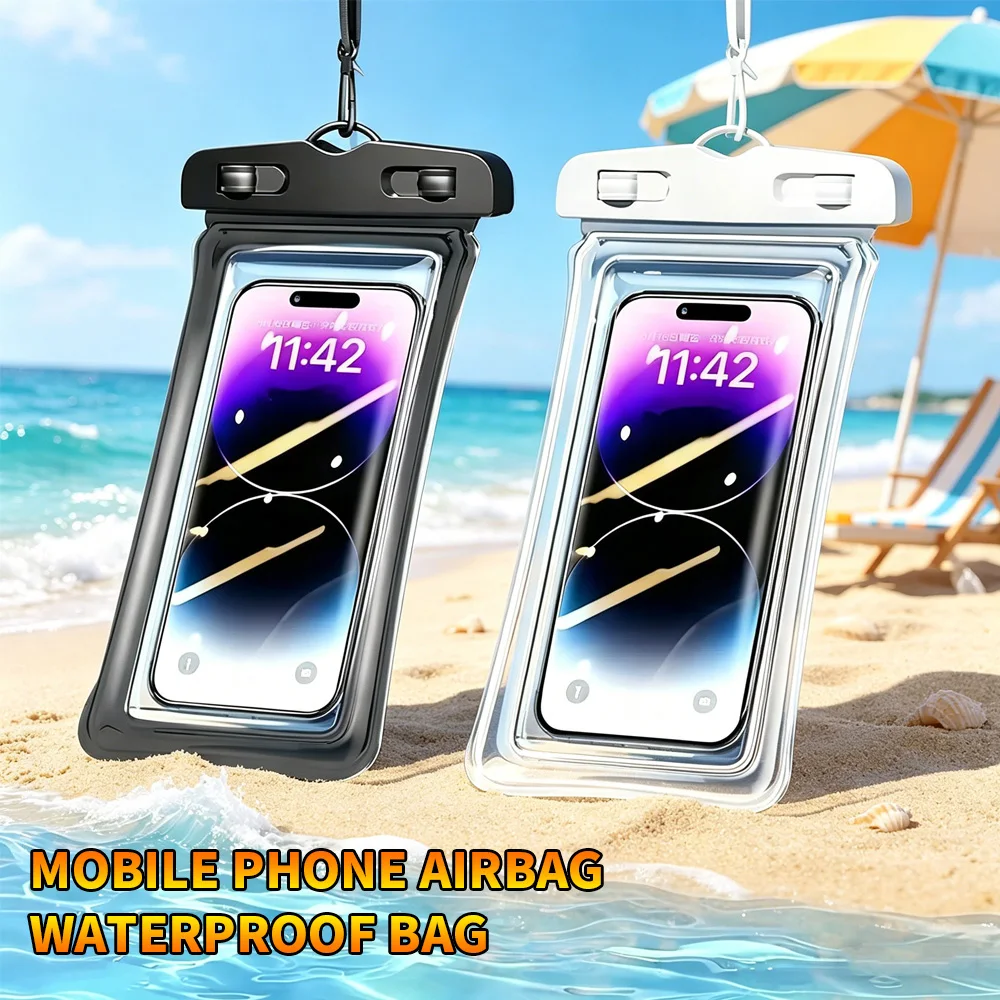 Water Resistant Floating Airbag Phone Pouch, Full Clear Touch Waterproof Sleeve With Lanyard For Drifting Seaside Pool Party