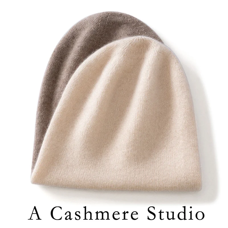 2-Layer Pure Ccashmere Unisex Knitted Casual Hat Winter Thick Warm Outdoor Beanie High Quality Cap For Men and Women