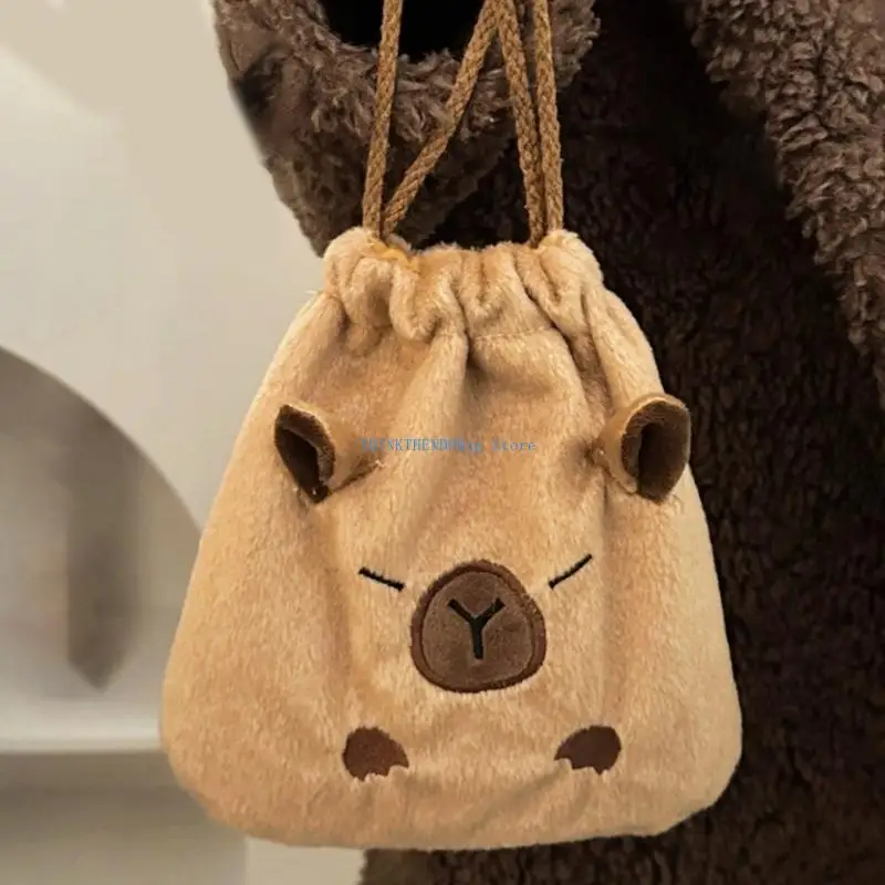 

63HC Unique Capybara Pattern Drawstring Bag Cosmetic Lightweight Plush Fabric Great for Gym Travel or Shopping
