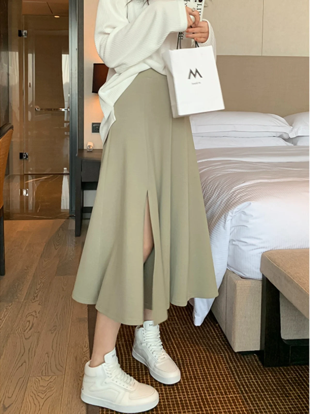 

een Asymmetrical High Waist Midi Skirt for Women Spring Autumn 2025 New Sle Slimming Versatile A-Line f Skirt