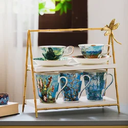 High-grade Brass Marble Storage Shelf for Kitchen, Living Room Table Top, Cup Holder, Afternoon Tea Snack Tray, Decorative Rack