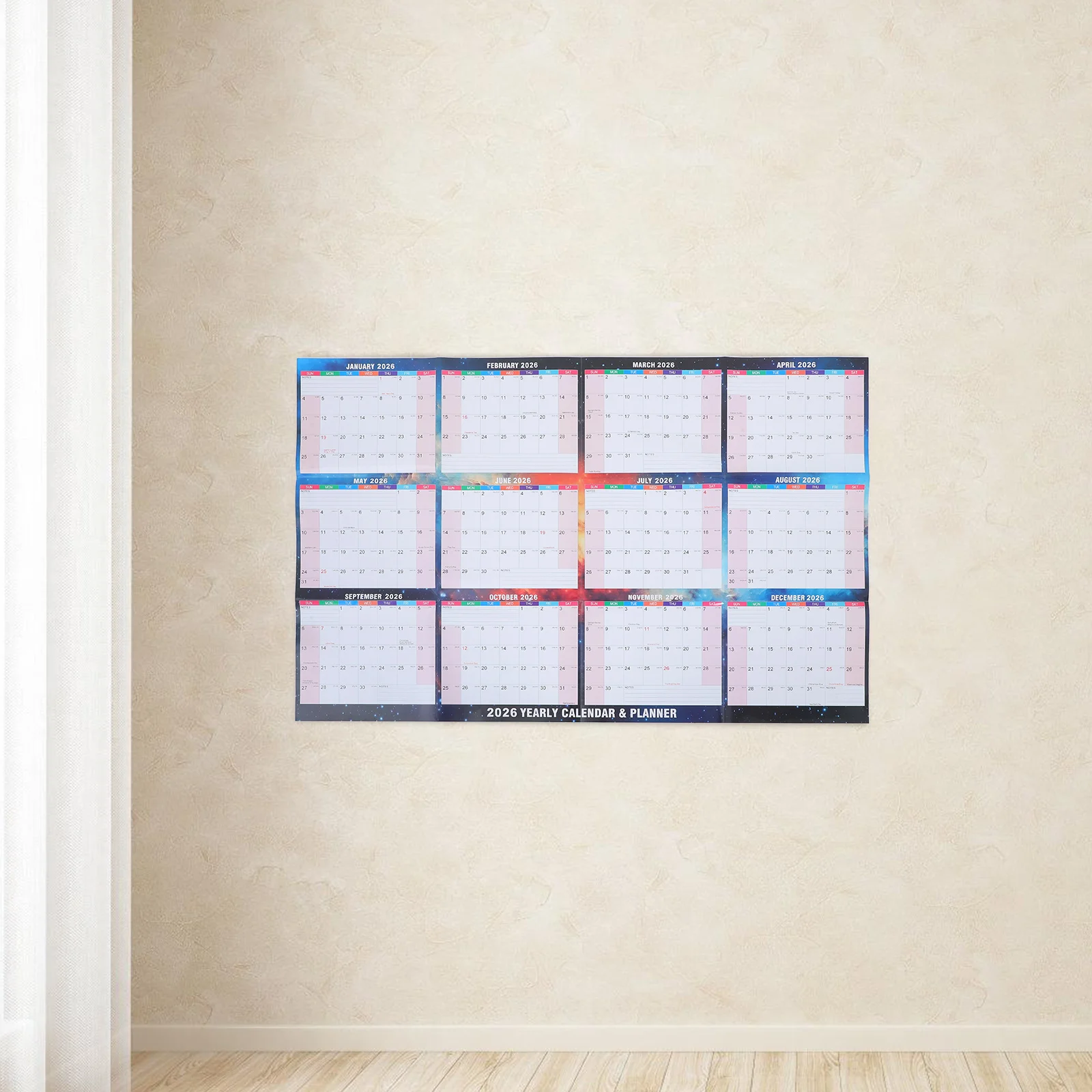 

Настенный ежемесячный планировщик на 2026 год, двусторонний, сухостираемый, подвесной календарь, ежегодный настенный календарь для дома, офиса, школы, новогодний планировщик